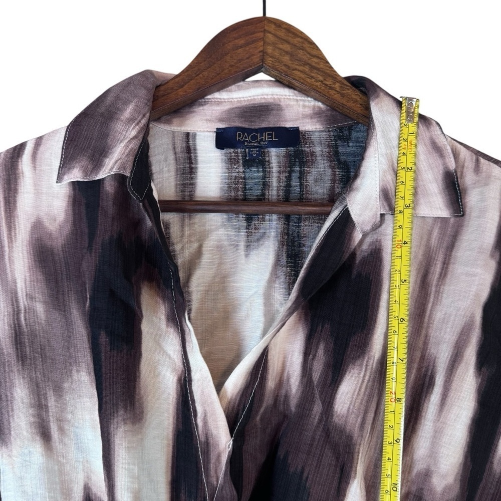 Rachel Roy Brown and Cream V Neck, Collard Linen Blouse - Picture 9 of 14